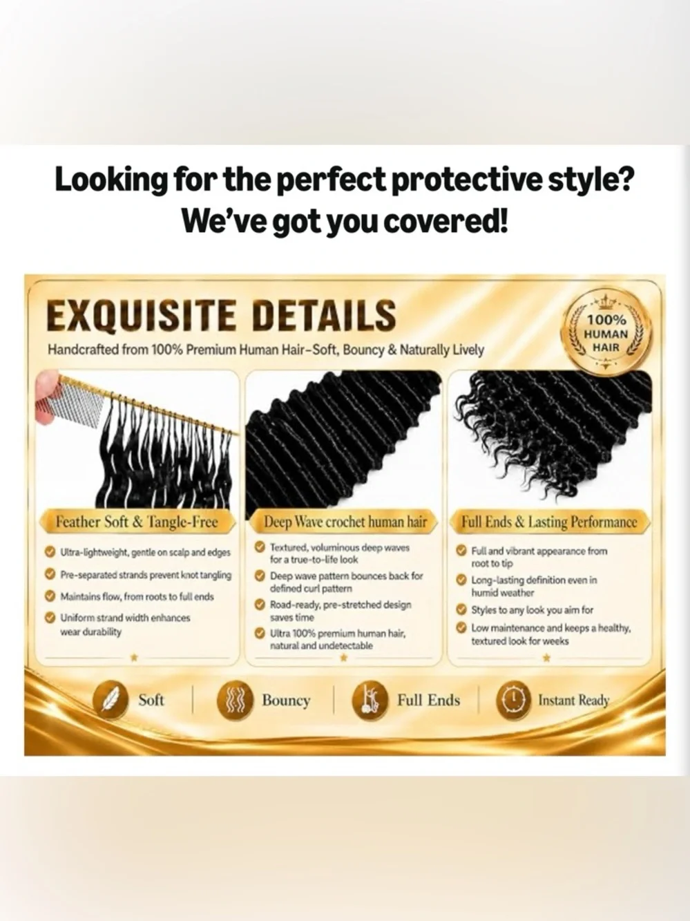 HUMAN HAIR Miracle Knots Feather Crochet Hair 1B